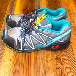 Salomon SpeedCross 3 Tennis Shoes Size 7 Grey/Blue (Womens)